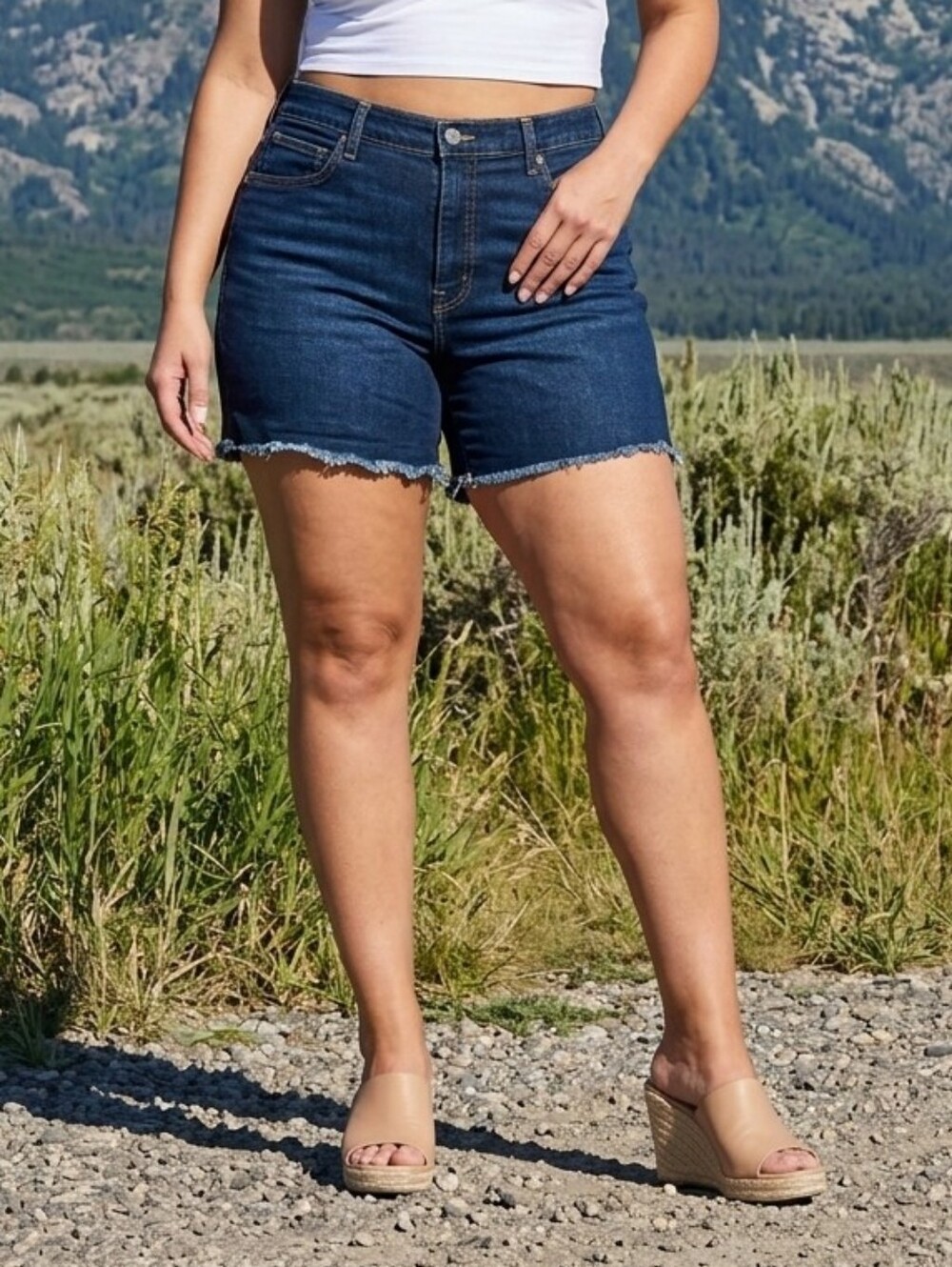 LEVI'S Dark Blue High-Rise Denim Shorts Size 18